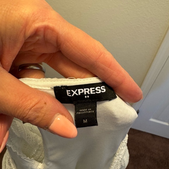 2 FOR $20 Express White Lace Puff Sleeve Blouse Top Peasant Boho 3/4 Sleeve M - Picture 6 of 10